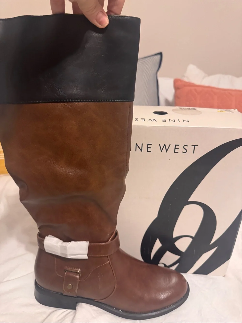 NEW Nine West Cognac & Black Tall Riding Boots 9.5M